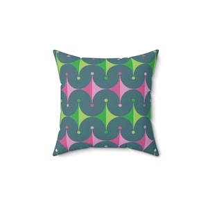 Mid-Century Modern Abstrakt Vågkudde, 70-tals Teal Grön Rosa Kudde