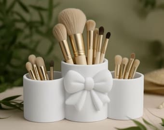 Organizador con lazos | Soporte para brochas de maquillaje y bolígrafos | Coquette Vibes