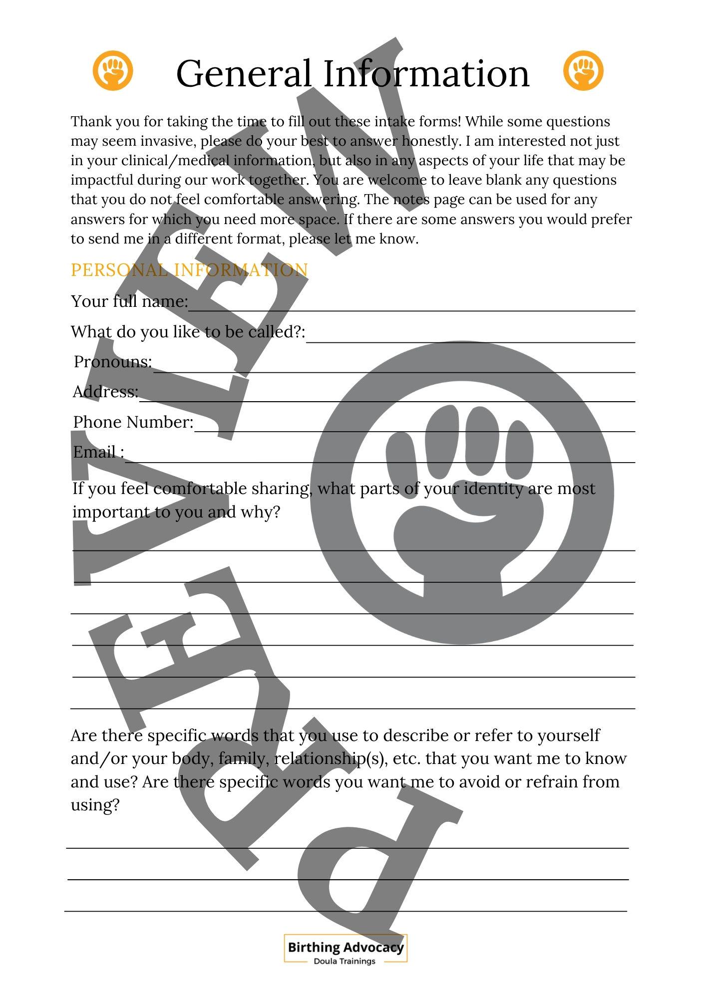 Spectrum Intake Form Full Spectrum Intake Forms - Etsy