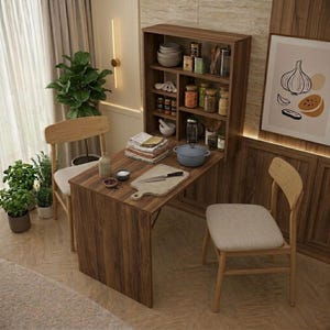 Wall-Mounted Folding Table with Shelves – Space-Saving Dining & Study Desk, Murphy Table, Foldable Desk for Small Room, Modern Dining Work