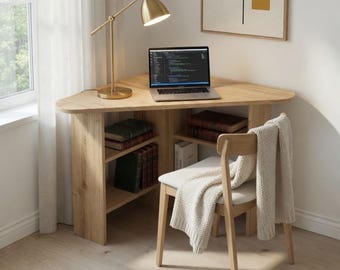 Corner Desk Space Saving, Small Room Study Table, Minimalist Home Office Desk, Modern Compact Work Desk, Apartment Furniture