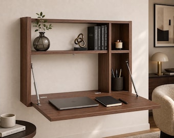 Escritorio plegable de pared: mesa de trabajo convertible que ahorra espacio para oficina en casa, estudio, juegos y apartamentos pequeños - Escritorio de pared plegable inteligente