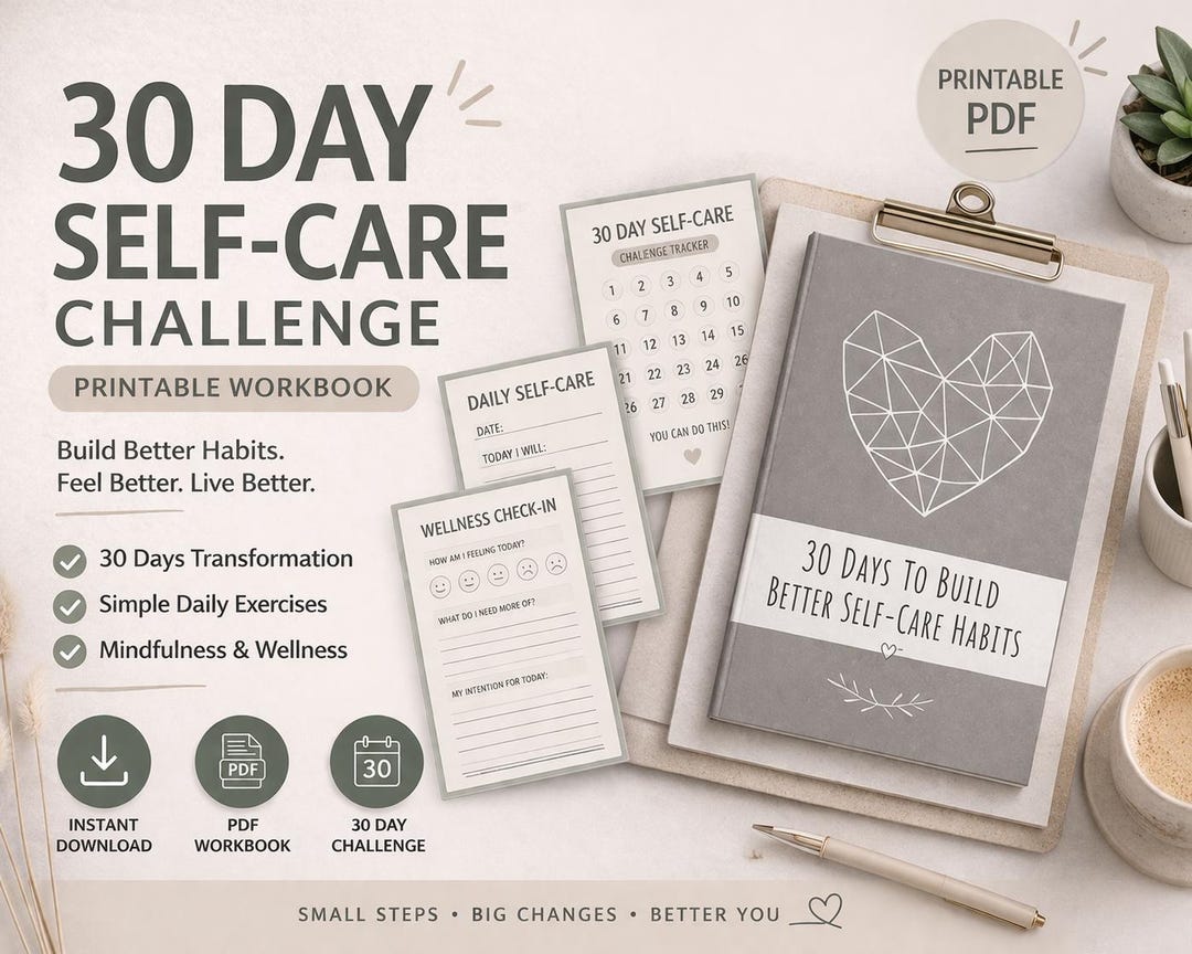 30 Day Self Care Challenge Printable, Wellness Journal, Habit Tracker ...