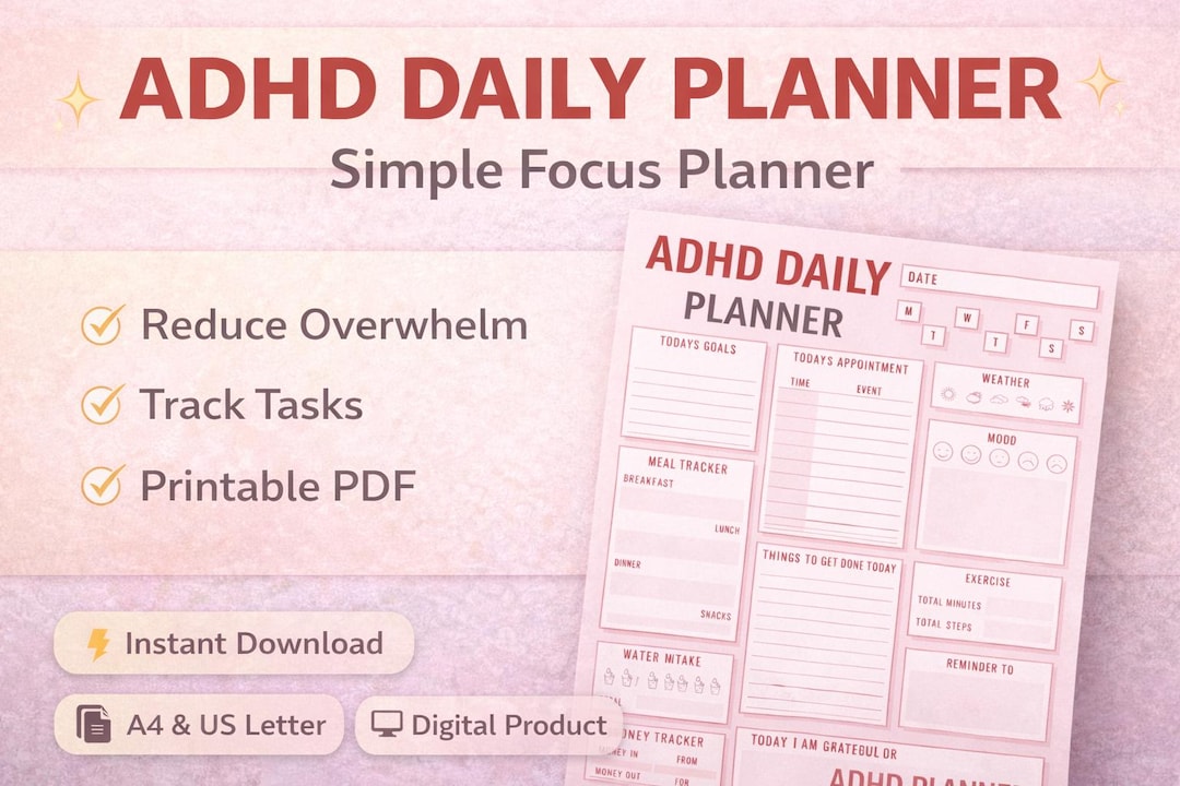 ADHD Daily Planner Printable, Focus Schedule, Time Blocking Worksheet ...