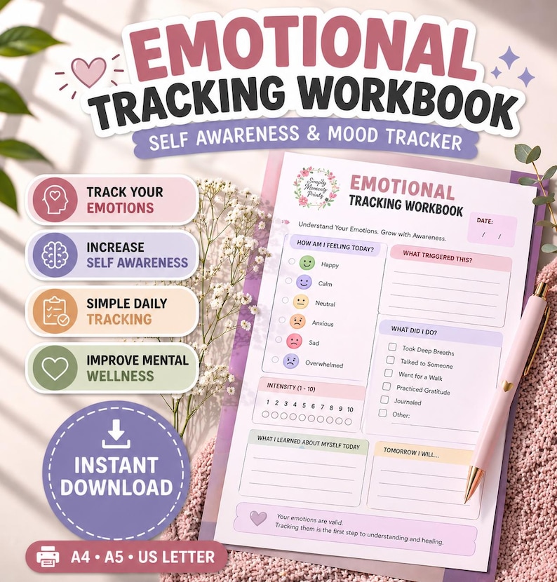 Emotional Tracking Workbook Printable, Mood Tracker, Self Awareness ...
