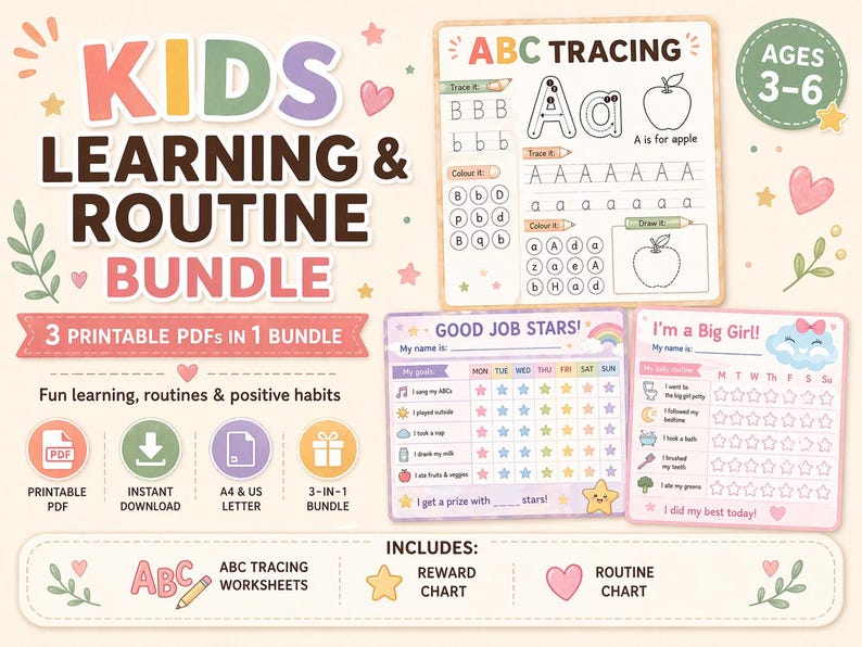 Toddler Learning Routine Kids Learning Routine Bundle Printable, Reward Chart, Chore Chart ...