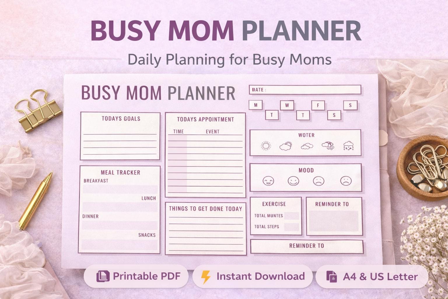 Busy Mom Daily Planner Printable, Mom Life Organizer, Daily Schedule ...