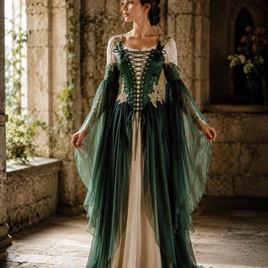 Middeleeuwse Renaissance Jurk voor Dames, Elfenkostuum, Feeënjurk, Maxi Jurk met Vetersluiting, Keltische Prinsessenjurk, LARP Outfit, Fantasy Cosplay