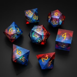 Blå Nebula Resin Tärningsset, Celestial Gold Foil Sharp Edge Polyhedral Gaming