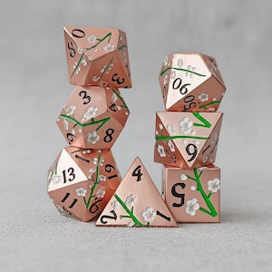 Juego de dados de resina Sakura color oro rosa, equipo de rol botánico metálico
