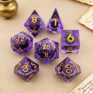 Shadow Void Eye Polyhedral Dice Set, Amethyst Sharp Edge Handcrafted Gaming Kit