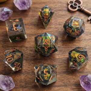 Shadow Scale Resin Dice Set, Iridescent Mosaic Copper Sharp Edge Polyhedral Kit