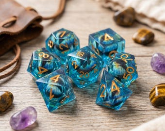 Oceanic Liquid Core Dice Set, Radiant Resin Gemstone Gaming Polyhedral RPG D20