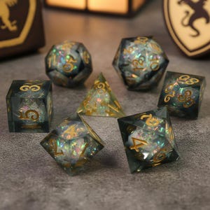 Iridescent Grey Resin Dice Set, Crystal Silver Foil Sharp Edge Handcrafted Kit