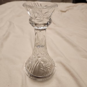 Candlestick Pressed Glass 1950s Pinwheel Flared Base Round Tapered Facetted