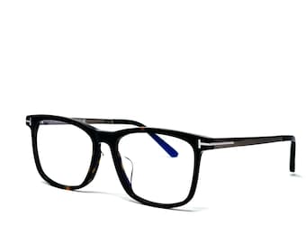 Tom Ford 55mm Rectangular Dark Tortoise Eyeglasses / Blue Light Blocking Glasses / Tortoise Acetate & Matte Gunmetal Metallic Frames