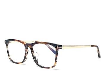Tom Ford 55mm Rectangular Tortoise Eyeglasses / Blue Light Blocking Glasses / Tortoise Acetate & Gold Metallic Eyewear