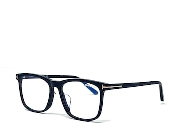 Tom Ford 55mm Rectangular Black Eyeglasses / Blue Light Blocking Glasses / Acetate & Matte Black Metallic Eyewear