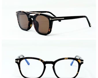 Tom Ford Clip-On Eyeglasses TF 5532-B 01V / Tortoise Square Unisex Eyeglasses / Brown & Gold Magnetic Clip