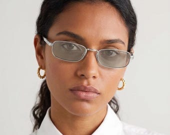 Prada Silver Rectangular Vintage Style Frame - Light Brown Tint Lens