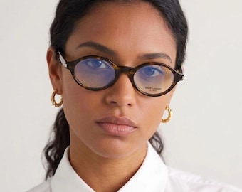 Saint Laurent Tortoise Oval Brown Eyeglasses / SL 751 Jeanne 002 Blue Light Lens / Women Vintage Frames 50mm