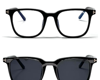 Tom Ford Clip-On Eyeglasses TF 5016 001 / Black Square Unisex Eyeglasses / Silver Magnetic Clip