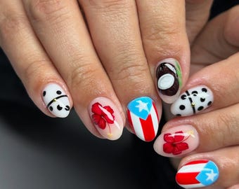 Puerto Rico Flag Press On Nails, Boricua Pride Nail Art Set, Patriotic Caribbean Nails, Reusable Glue On Nails, Gift for Puerto Rican Women