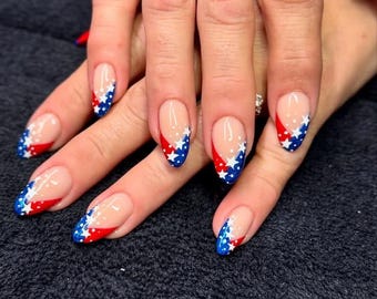 Patriotic Press On Nails, American Flag False Nails, 4th of July Reusable Nail Set, USA Independence Day Nail Art, Summer Nails Gift for her