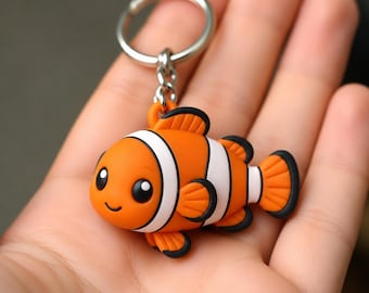 Orange Clownfish Trinket, Hand-Painted Tropical Fish Keychain, Unique Marine Life Accessory