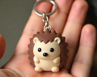 Hedgehog Keychain, Miniature Woodland Animal Charm, Hand-Painted 3D Printed Accessory