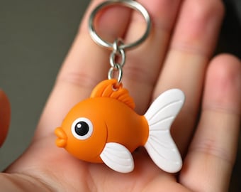 Goldfish Koi Charm, Hand Painted Aquatic Figurine Keychain, Unique Miniature Pond Pet Accessory