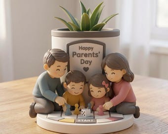 Family Game Night Desktop Figurine, Custom Hand-Painted 3D Printed Keepsake for Parents