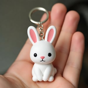 Articulated Rabbit Keychain, Hand Painted Bunny Bag Charm, Single Animal Figurine Key Fob