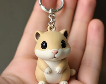 Realistic Gerbil Keychain, Hand-Painted Rodent Trinket, Tiny Pet Figurine Accessory
