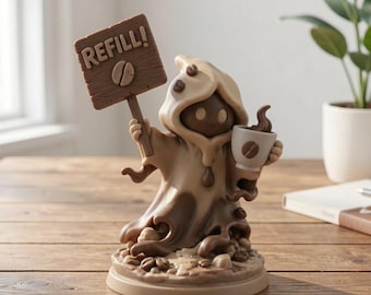 Coffee Elemental Desk Buddy, Hand-Painted 3D Printed Caffeine Sprite Figurine, Single Coffee Lover Sculpture