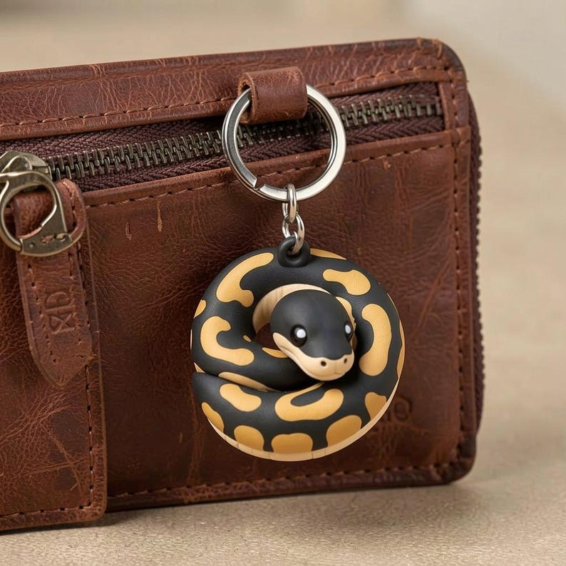 Ball Python Constrictor Keychain, Realistic Reptile Art Accessory, Single Hand Painted Animal Charm image 3