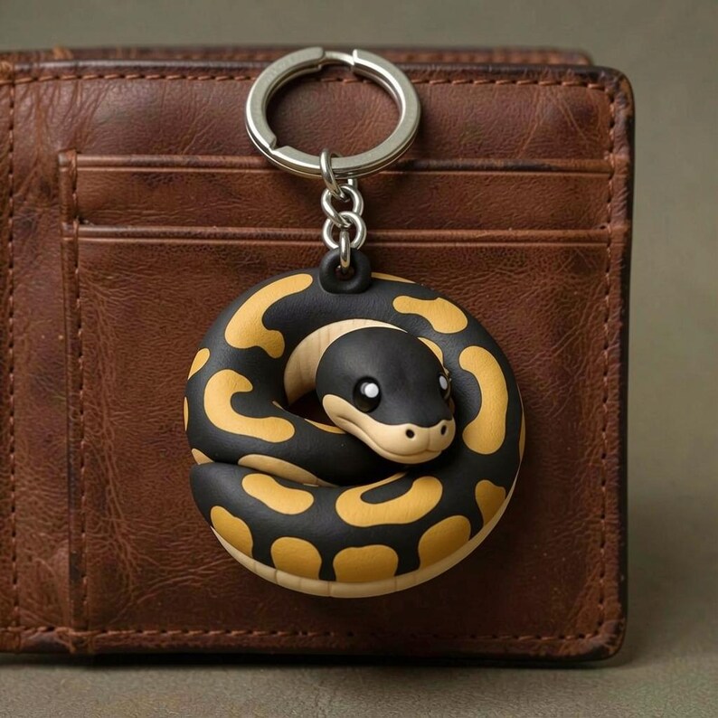 Ball Python Constrictor Keychain, Realistic Reptile Art Accessory, Single Hand Painted Animal Charm image 2