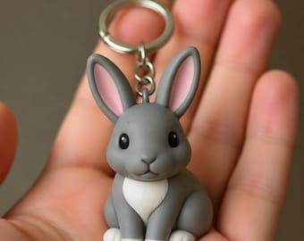 Flemish Giant Rabbit Keychain, Realistic Hand-Painted Bunny Charm, PLA Accessory