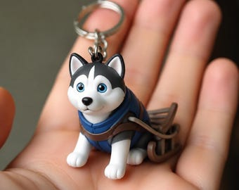 Alaskan Sled Dog Husky Keychain, Hand-Painted Musher Accessory, Detailed Canine Figure for Backpacks
