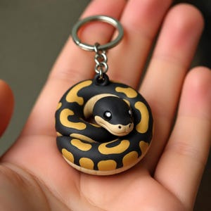 Ball Python Constringer Schlüsselanhänger, Realistisch Reptil Kunst Accessoire, Handgemalter Tier Anhänger