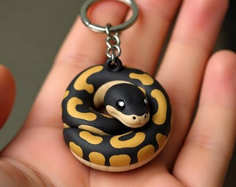 Ball Python Constrictor Keychain, Realistic Reptile Art Accessory, Single Hand Painted Animal Charm