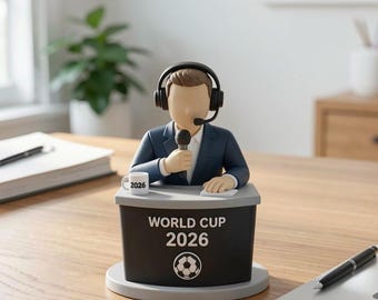 Soccer Commentator Desk Figurine, 2026 World Cup Sports Memorabilia, Single 3D Printed Hand-Painted Collectible