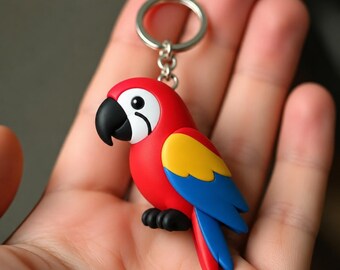 Hand-Painted Macaw Keychain, Realistic Tropical Parrot Bag Charm, 3D Printed Accessory