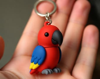 Eclectus Parrot Figurine Keychain, Hand-Painted Tropical Bird Charm, Detailed Avian Keepsake