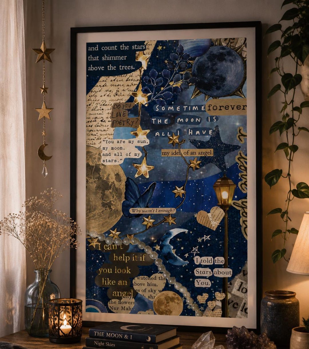 Celestial Moon Collage Poster | Dark Academia Wall Art | Blue Aesthetic ...