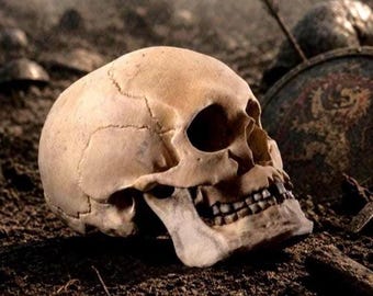 Réplica de cráneo de guerrero vikingo, cráneo humano con cicatrices de batalla, memento mori, decoración gótica, reliquia medieval