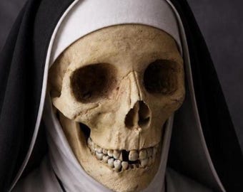 Réplica de cráneo de monja medieval, decoración gótica Memento Mori, Hermana silenciosa de la abadía, arte macabro