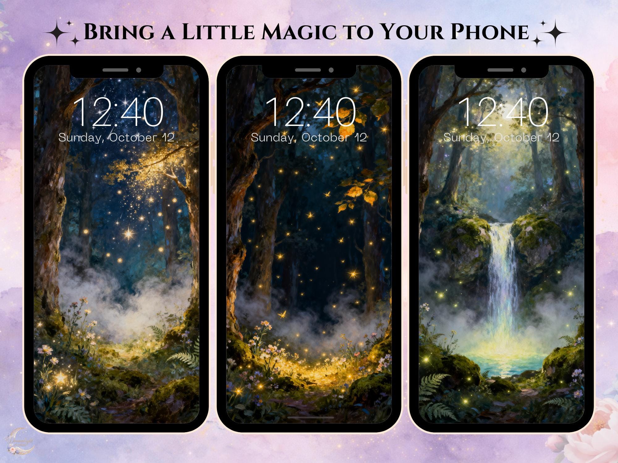 Enchanted Forest Phone Wallpaper Pack | Magical Nature Scenes (digital