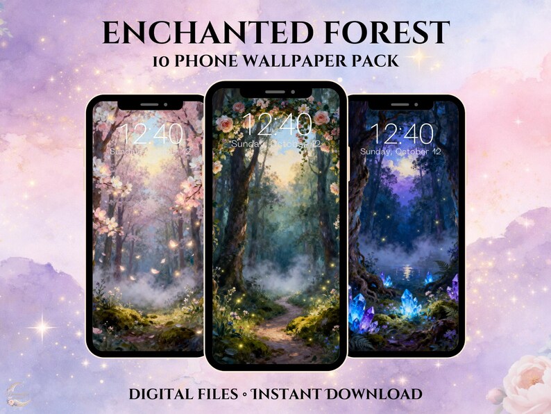 Enchanted Forest Phone Wallpaper Pack | Magical Nature Scenes (digital