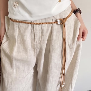 Cinturón extralargo trenzado de algodón y lino, cinturón bohemio para vestidos, estilo bohemio de doble vuelta.